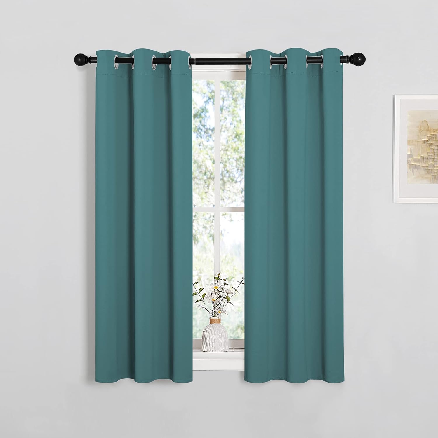 Birchmont Bedroom Curtain Panels Blackout Draperies, 1.3 pounds, 29"W x 45"L (Pack of 2), Sea Teal