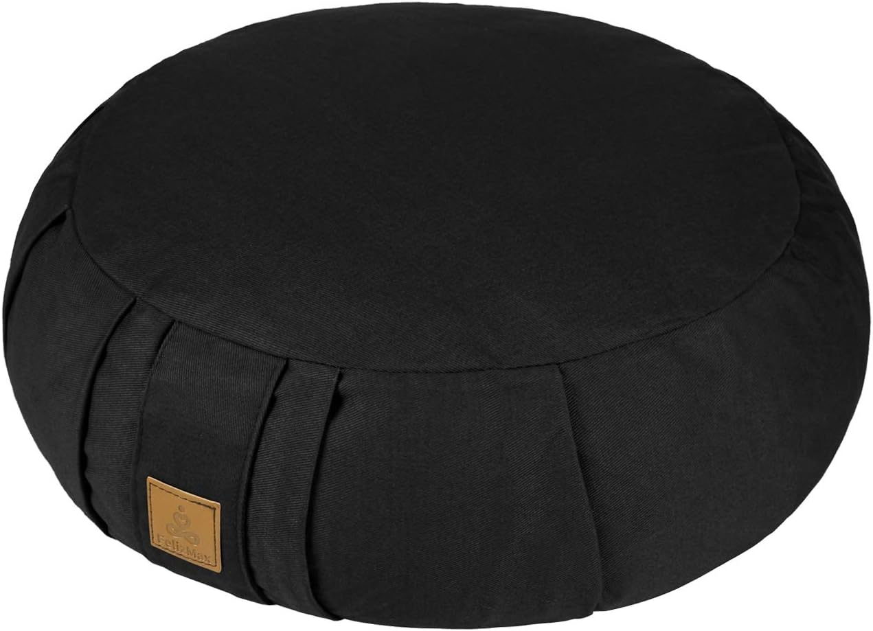 Barleyfield Round Zafu Meditation Cushion, D=15" H=5.5" Zabuton Meditation Pillow, 283.5 g, Black