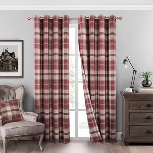 Ashenby Classic Red Plaid Curtains Highland Woolen Look Tartan Farmhouse Window Treatment Grommet Checked Curtains for Living Room Bedroom 2 Panels 45