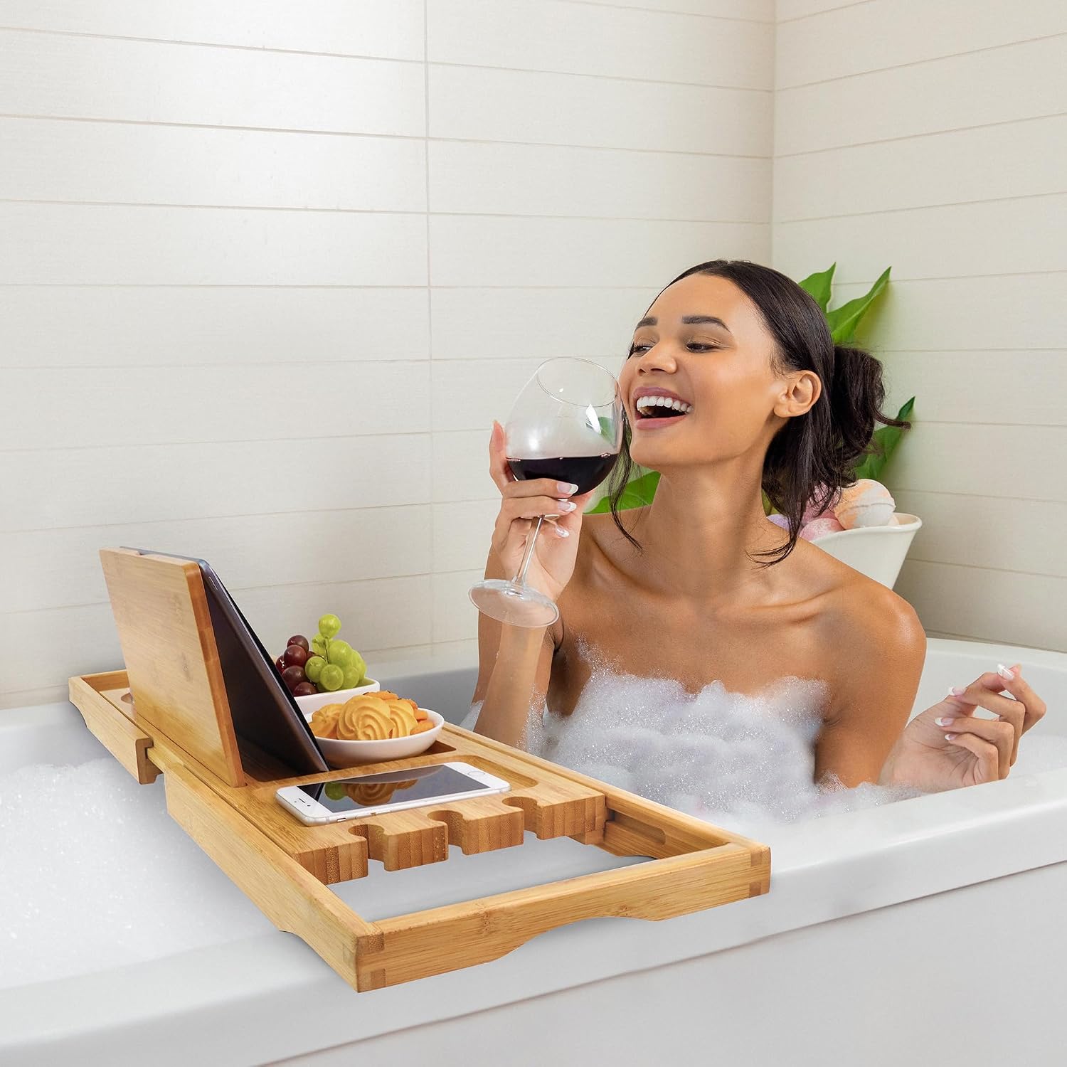 Aldernest Bamboo Bathtub Caddy Tray for Tub, Expandable Bath Table Trays, 1.8 kg