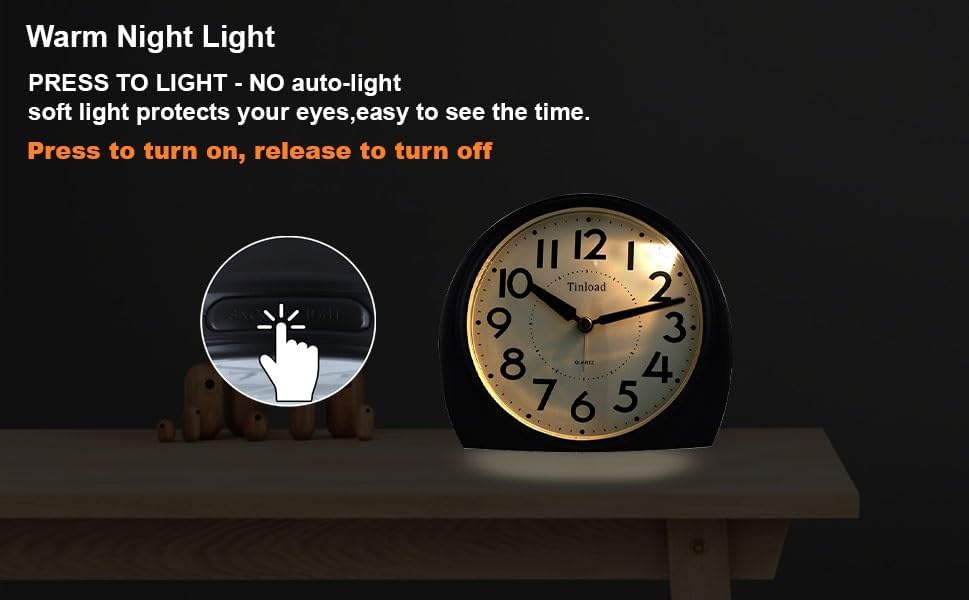 Birchmont 5.5" Large Analog Alarm Clock Silent Non Ticking, Gentle Wake, Beep Sounds, 7.84 ounces, Black