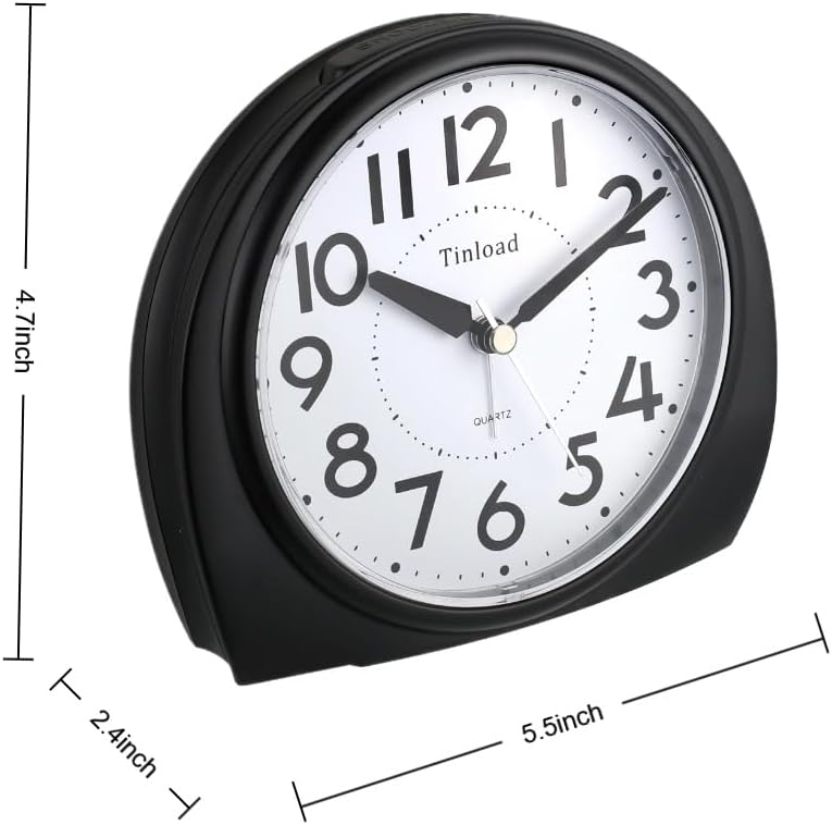 Birchmont 5.5" Large Analog Alarm Clock Silent Non Ticking, Gentle Wake, Beep Sounds, 7.84 ounces, Black