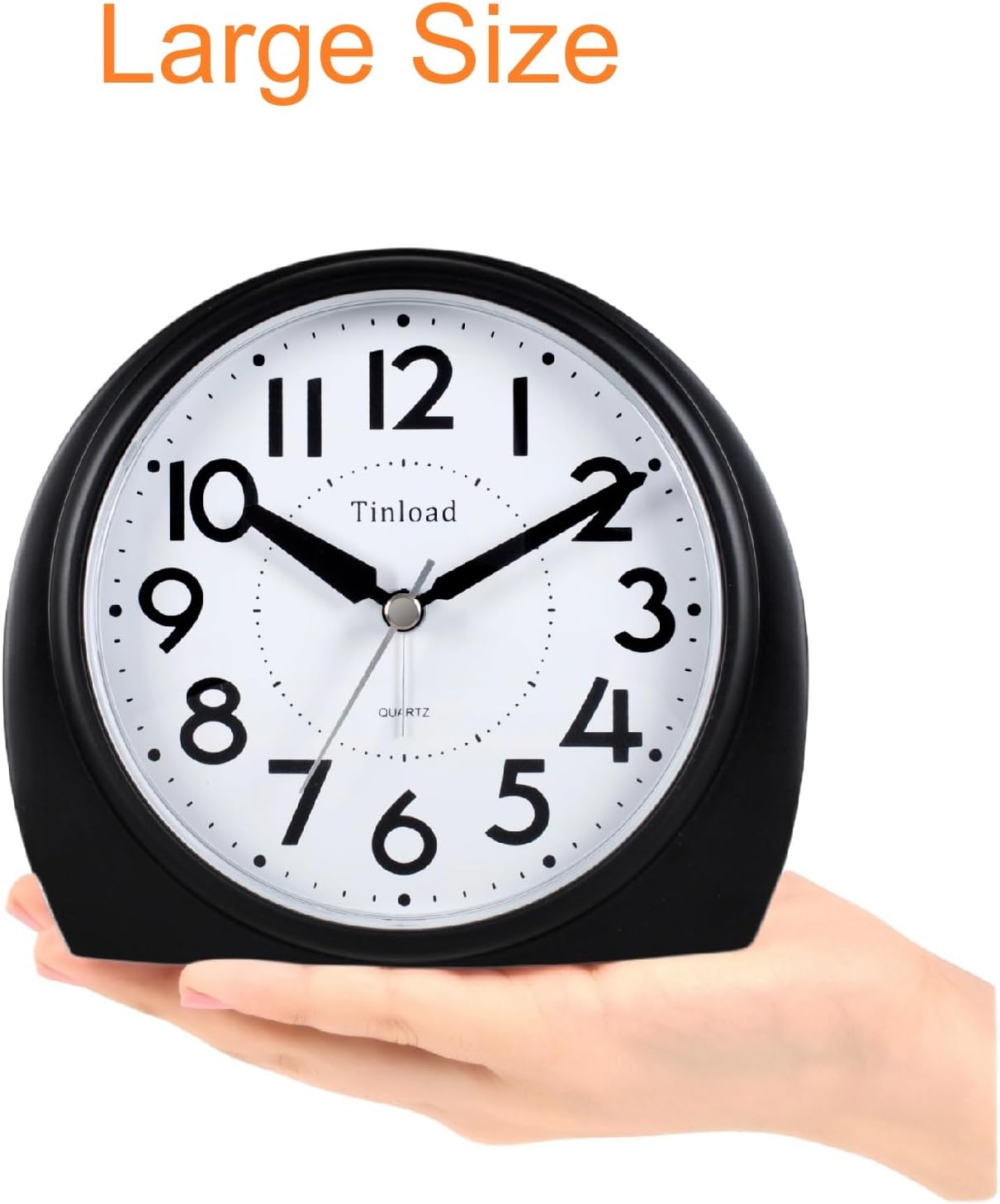 Birchmont 5.5" Large Analog Alarm Clock Silent Non Ticking, Gentle Wake, Beep Sounds, 7.84 ounces, Black