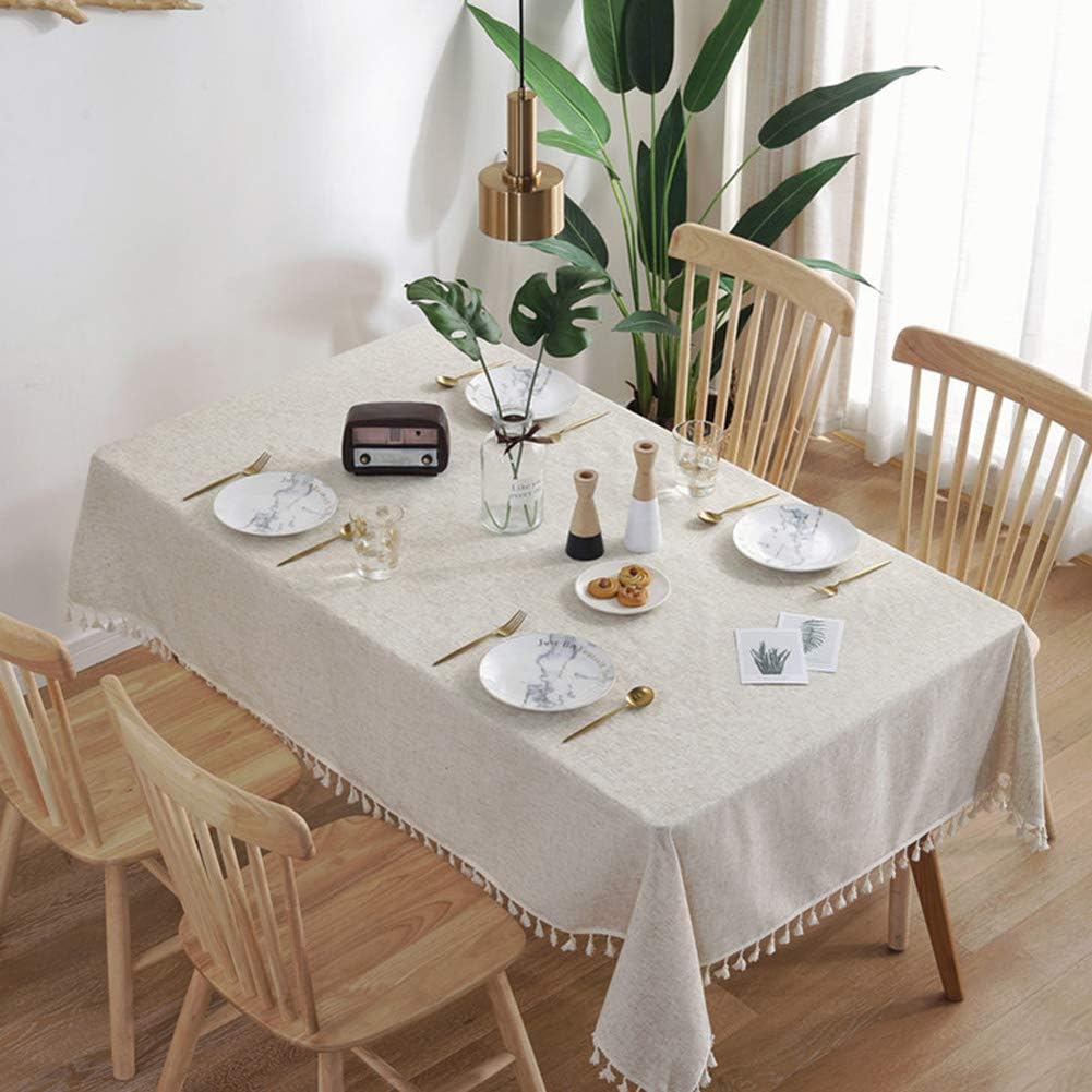 Barleyfield Washable Cotton Linen Tablecloths Fabric Tassel Tablecloth Dust-Proof Table Cover for Kitchen Dinning Tabletop Home Decoration Everyday