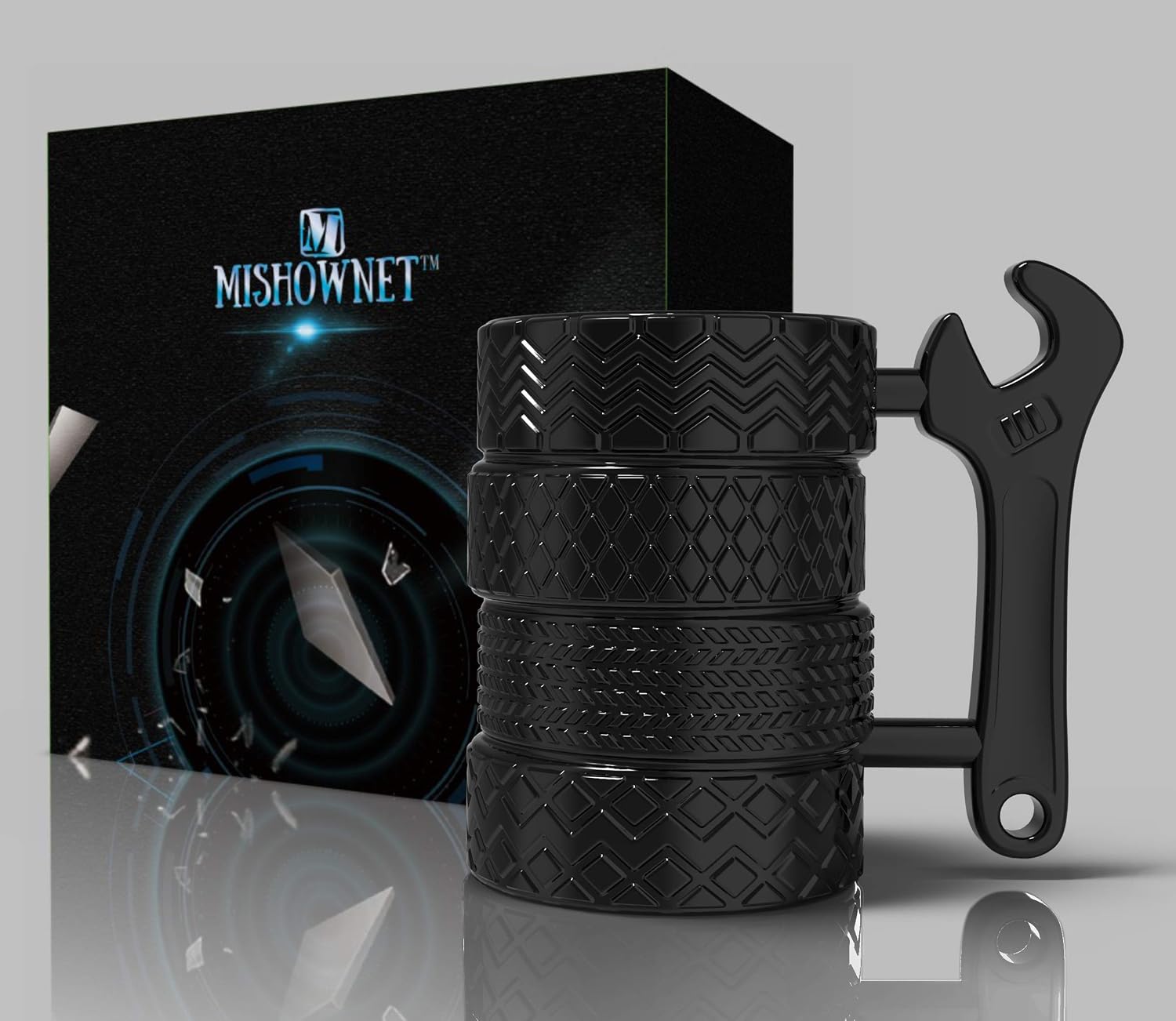 Barleyfield Tire Coffee Tea Mug Gift for Car Lovers Mechanics Car Enthusiasts Gifts for Man Birthday Gift, 12.35 ounces, 11.8 Ounces, Black