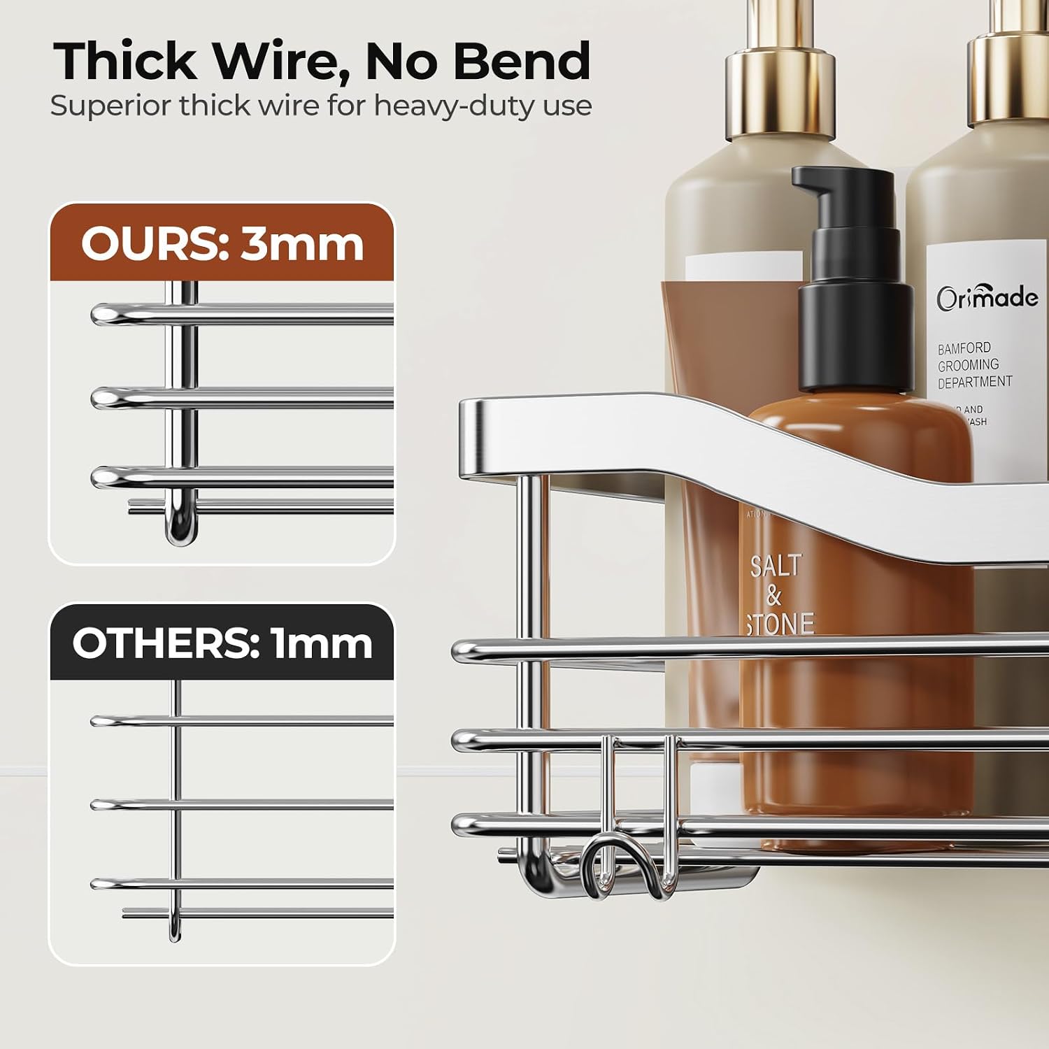 Barleyfield Shower Caddy Basket Shelf with 5 Hooks Adhesive Organizer Storage Rack Rust Resistant Wall Mounted Stainless Steel No Drilling for