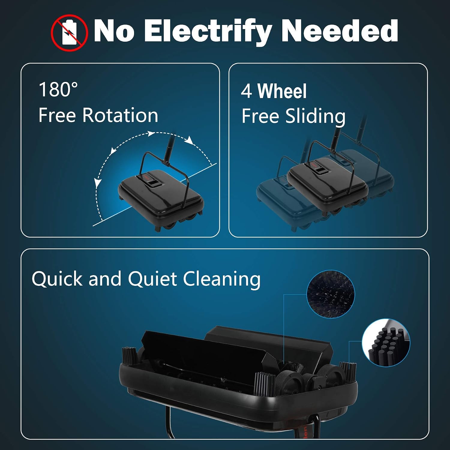 HomeNestly Carpet Sweeper, Mini Size, Manual Sweeping, Black, 0.89 kg