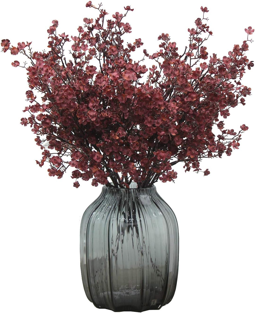 Aldernest Babys Breath Silk Artificial Flowers Burgundy 6 Bundle Fall Stems Fake Plants Decor Wedding Party Decoration Bouquets Real Touch DIY Home