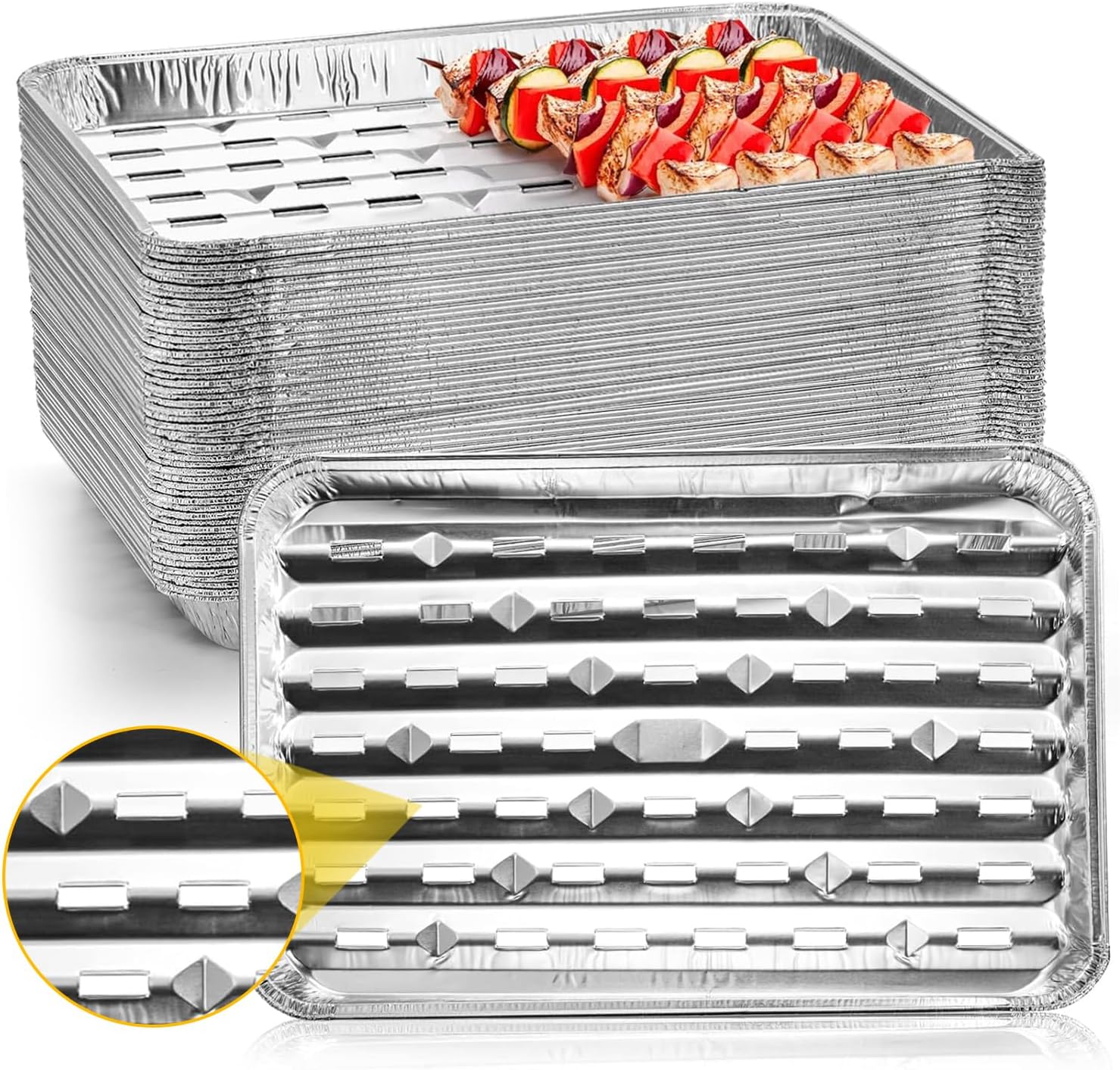 Ashenby 30 Pack Disposable Aluminum Pans with Perforated Bottom for Air Circulation - 13.4 x 9 x 1.1 Inch Food Containers