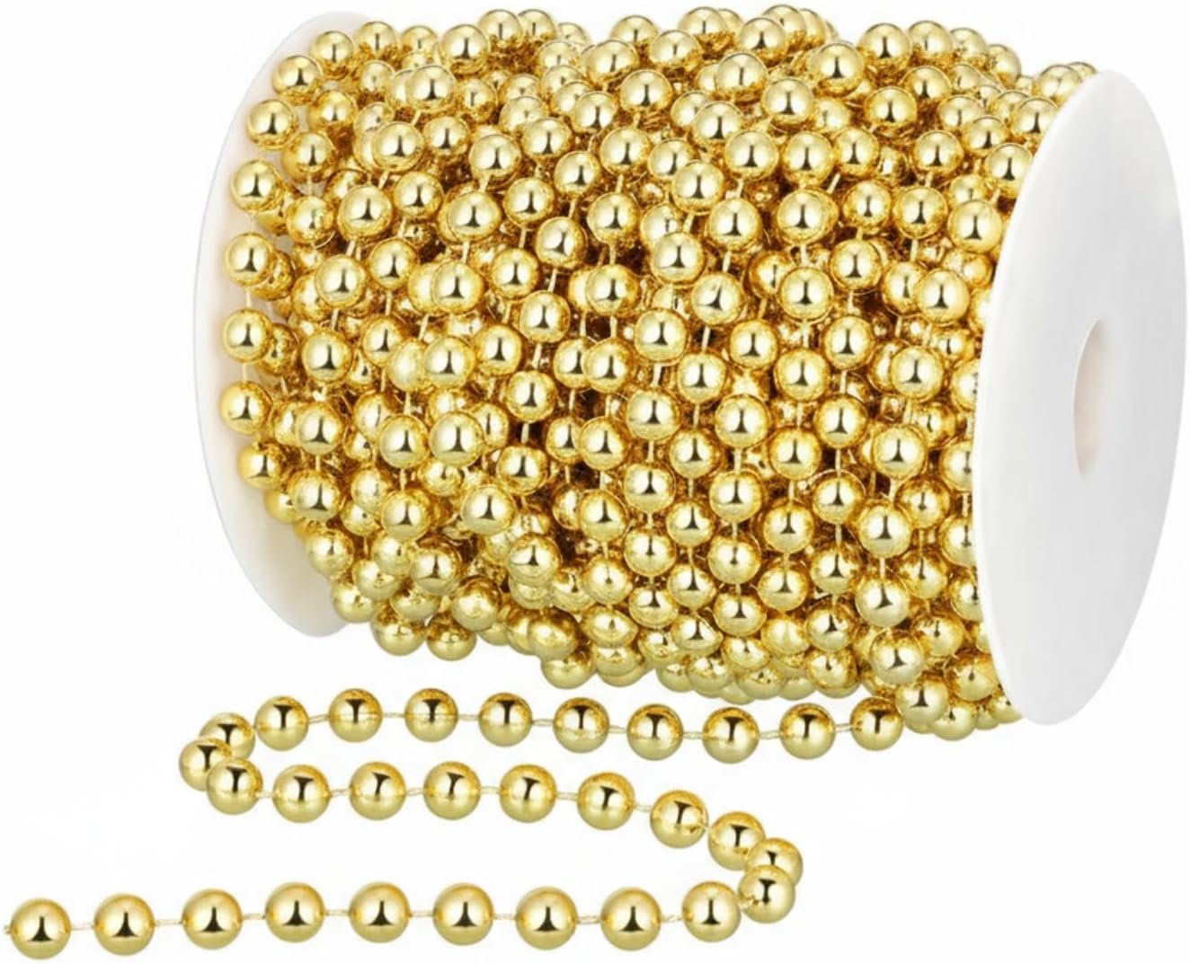 Ashenby 50ft Christmas Beads Garland Artificial Pearl String Roll, Gold, 14.72 ounces