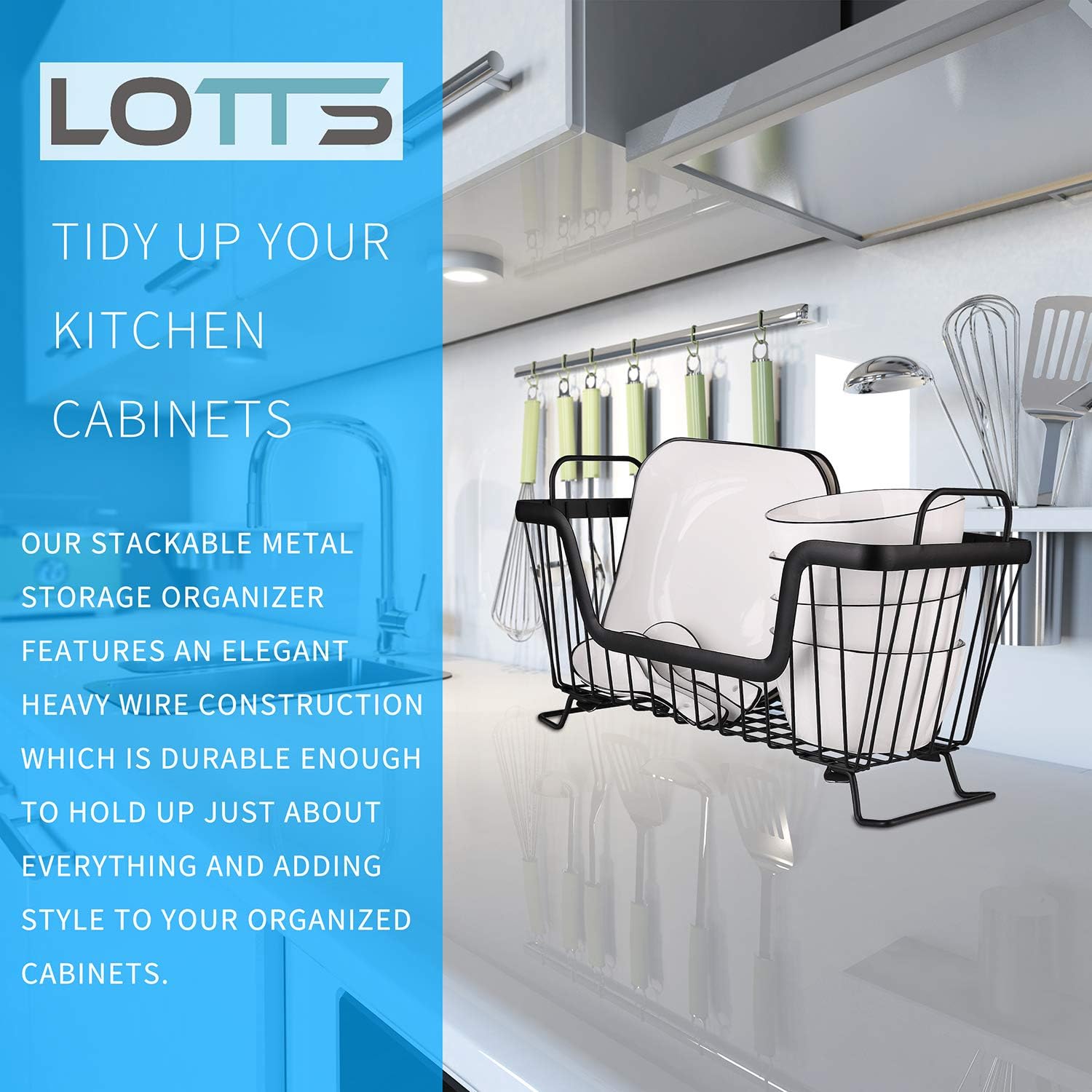 Aldernest Stackable wire basket for pantry, Metal Pantry basket, 1.22 kg, Black