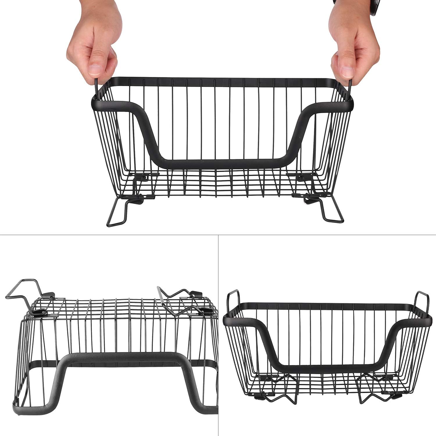 Aldernest Stackable wire basket for pantry, Metal Pantry basket, 1.22 kg, Black