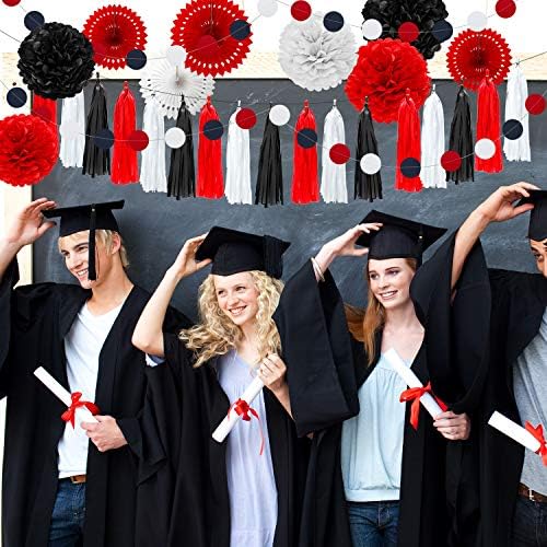 Ashenby 29 Pcs Red, Black and White Decorations for Graduation Birthday, White, Red, Black
