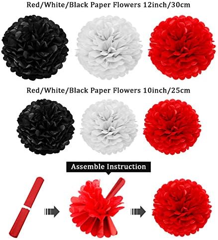 Ashenby 29 Pcs Red, Black and White Decorations for Graduation Birthday, White, Red, Black
