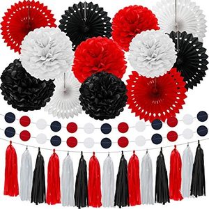Ashenby 29 Pcs Red, Black and White Decorations for Graduation Birthday, White, Red, Black