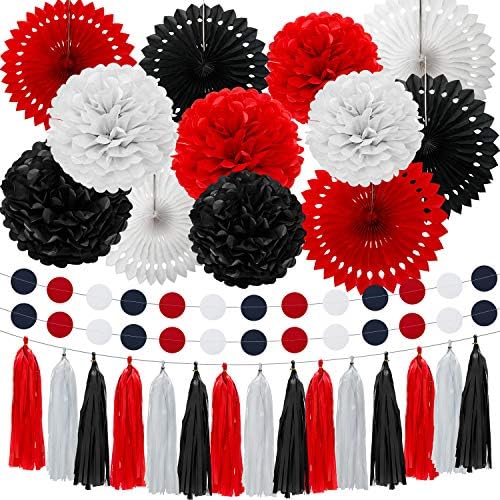 Ashenby 29 Pcs Red, Black and White Decorations for Graduation Birthday, White, Red, Black