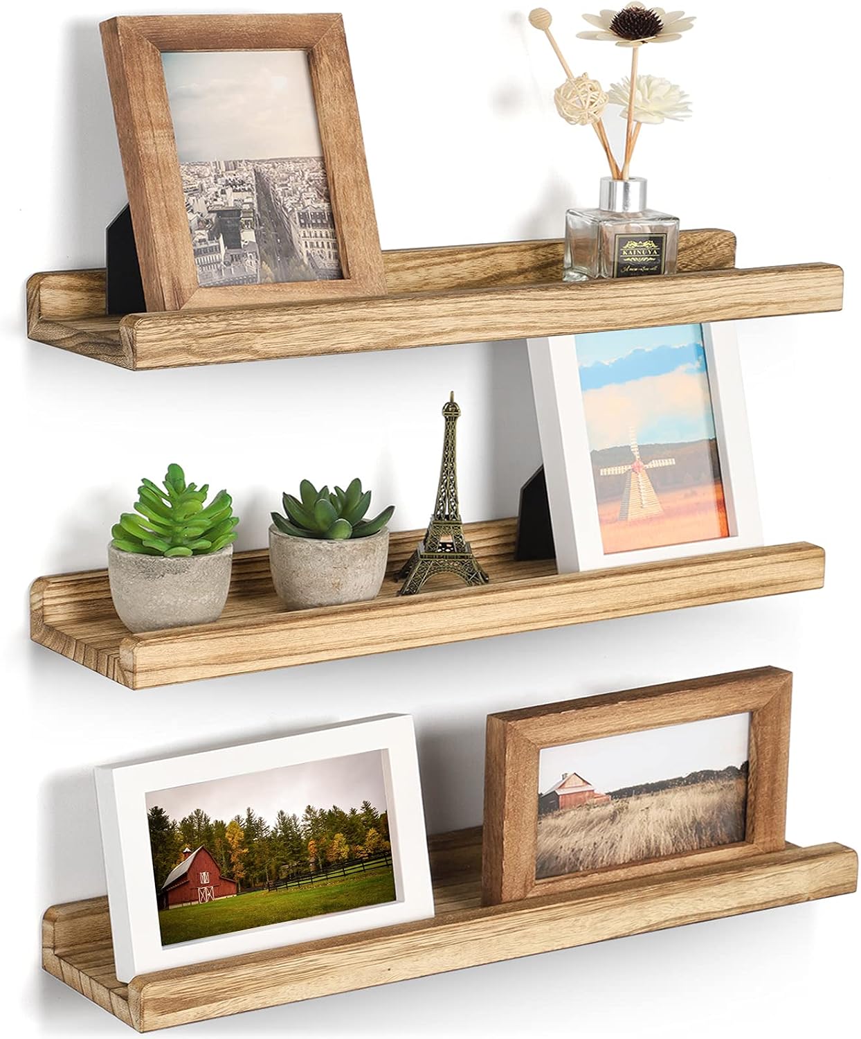 KitchNova Floating Shelves for Wall, 16.9 inch Wood Wall Shelves with Ledge, 2 pounds, 16.9 x 4.3 inches, Carbonized Black