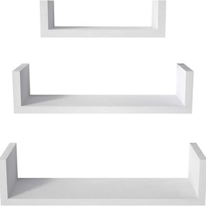 KitchNova White Floating Shelves, Set of 3 Solid Wood Wall Mounted Shelves, 1.8 pounds, L: 16.7x4.7x3.9 in