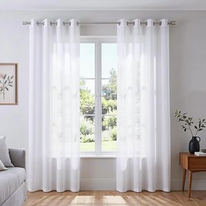 Tanglewick White Sheer Curtains 84 Inches Long Set 2 Panels Grommet Pair Faux Linen Semi Transparent Drape Tulle Gauze Voile Window Sheer Curtains for