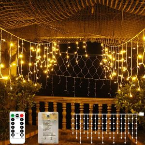 Copperlyn Icicle Lights 90 LED 10 ft Short Curtain Lights with 8 Modes Remote Control, Warm White