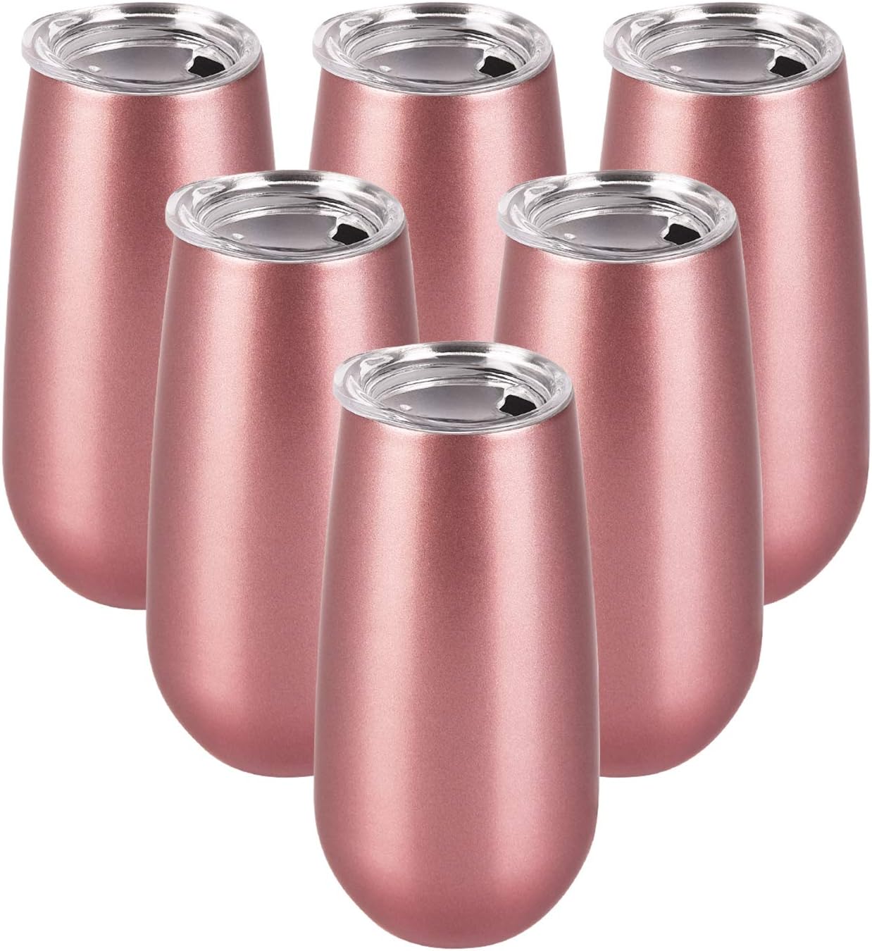 Aldernest 6 Pack Stemless Double Insulated Champagne Flute Tumbler with Lid, 4.8 ounces