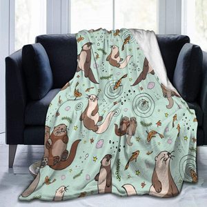 Aldernest Otter Blanket Sea Otter Gifts for Women Men Kids Plush Throws, 0.51 kg, 50"x40, Green