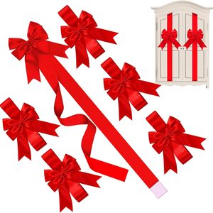 Ashenby 6 Pieces Red Christmas Cabinet Ribbons Bows for Kitchen, 230 g