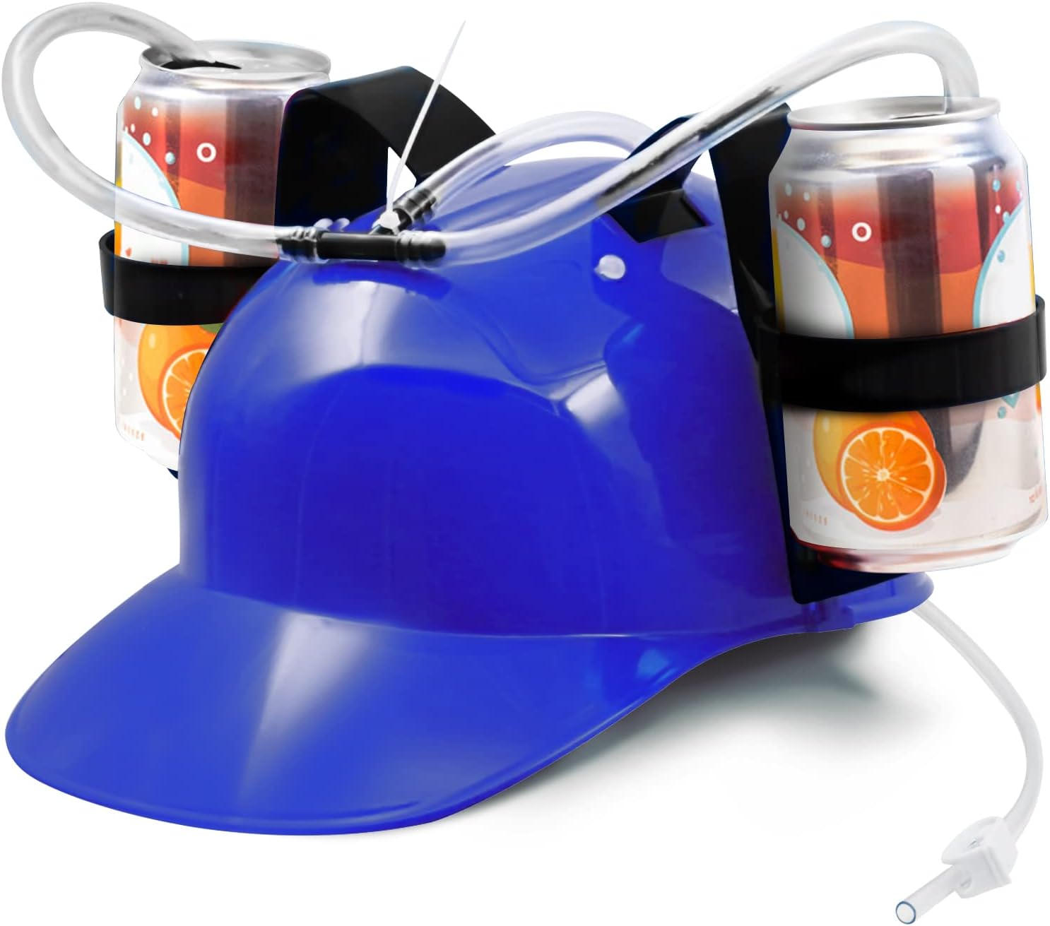 Aldernest Drinking Helmet - Adjustable Can Holder Cap Drinker Favor Hat - Straw for Beer Soda - Party Fun Beverage Gadgets, 4 ounces, Medium, Blue