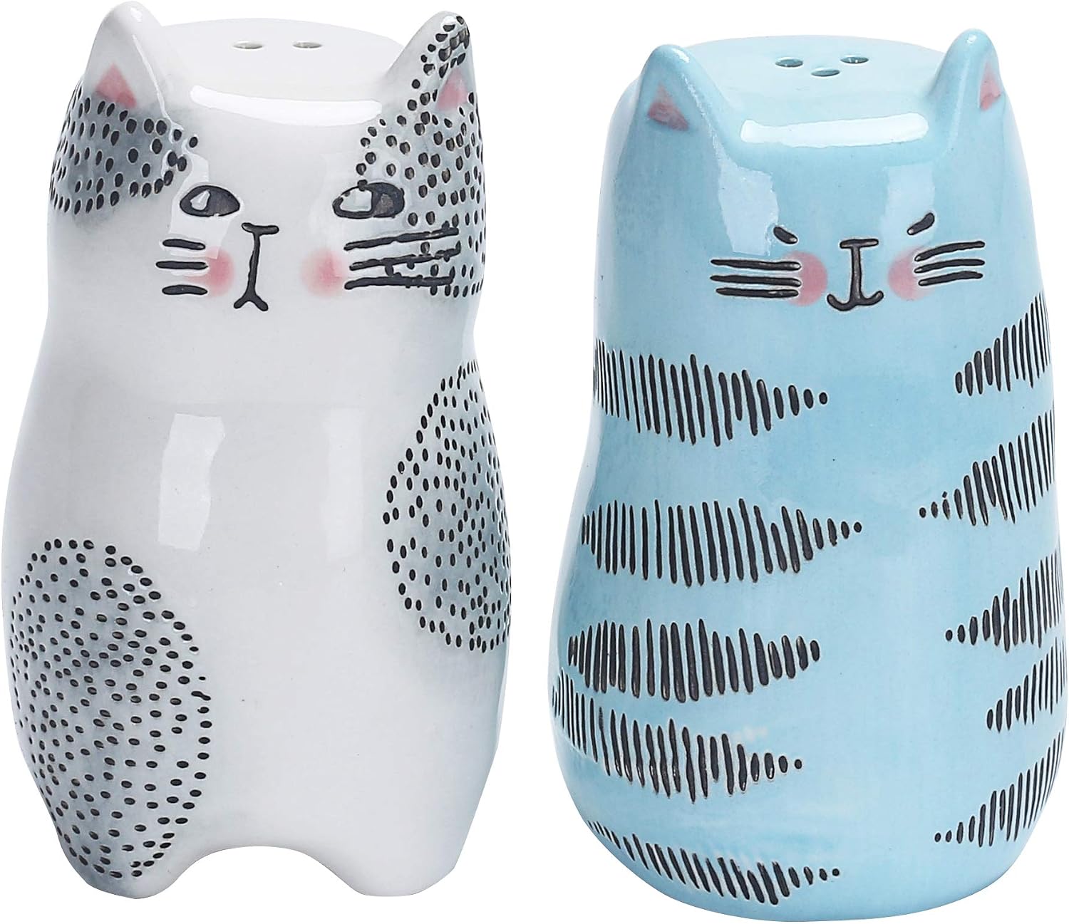 Aldernest Cartoon Cat Salt & Pepper Shaker Set, Handpainted Stoneware, Dishwasher Safe, 0.25 kg, Cartoon-Cat