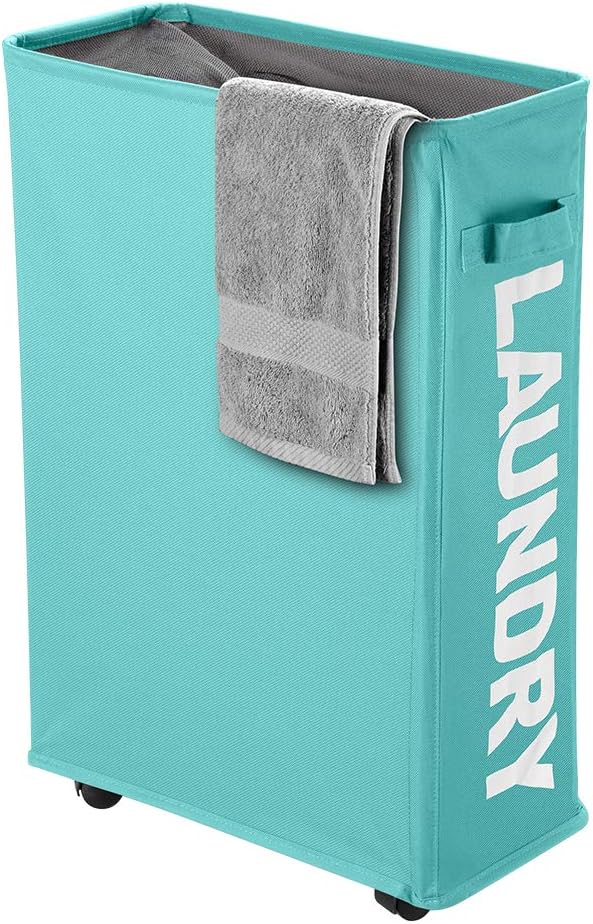 Barleyfield Slim Rolling Laundry Basket with wheel, 650 g, S-42L, Blue