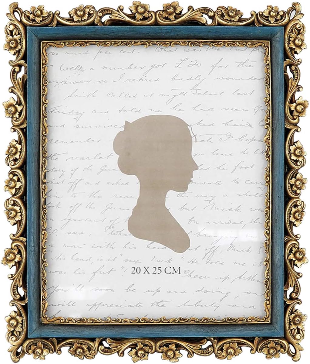 Aldernest Vintage Picture Frame 8x10 Inch, Luxury Antique Photo Frames with Glass Front, 16 ounces, Gold&Blue, 20 Count