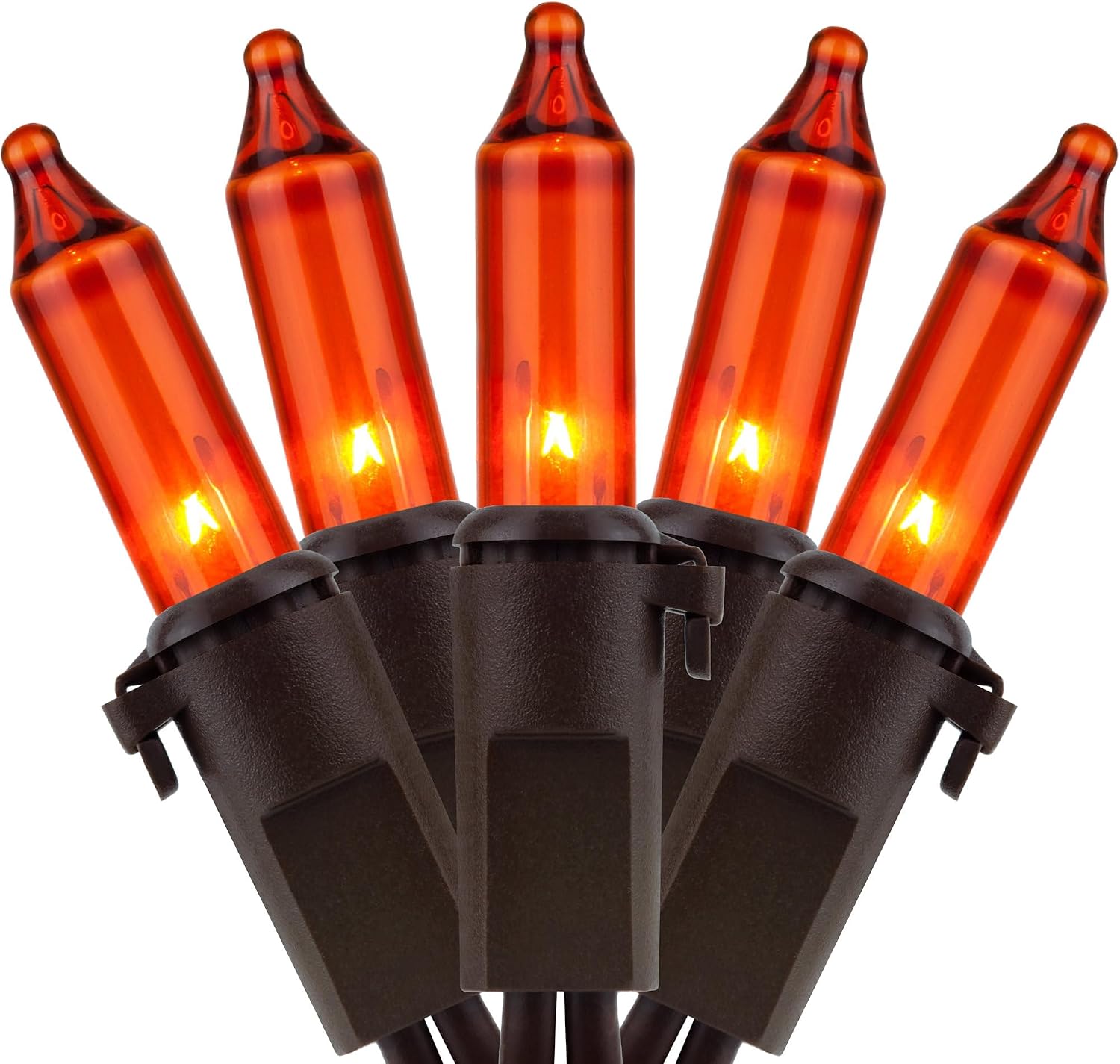LumeraHome 200 Orange Christmas String Lights, 2-Set 33 ft 100 ct Brown Wire, Clear Orange, 66 Feet