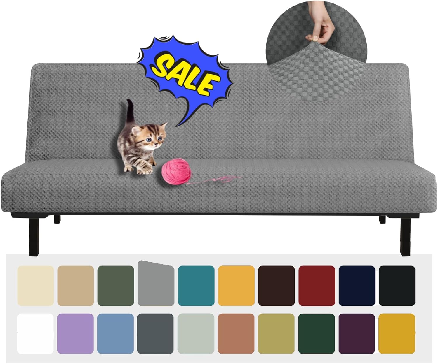 Ashenby Futon Cover Latest Jacquard Design High Stretch Armless Sofa Bed Slipcover Anti-Slip Furniture Protector with Elastic Bottom, 2.3 pounds