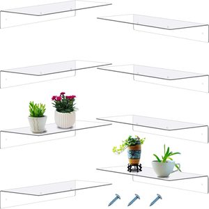 Quillstone 8 Pcs 14'' Acrylic Floating Shelves for Wall Display & Storage, Clear, 1.53 kg, 14 x 5 x 2 Inches