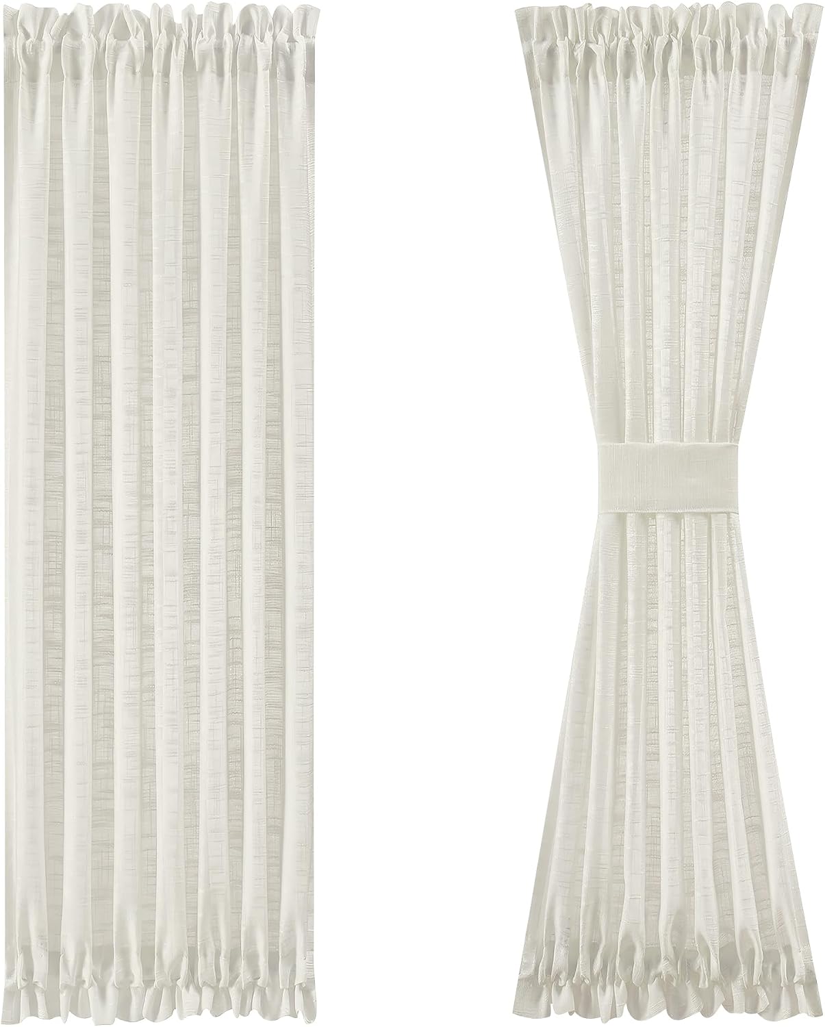 Rowanmere Side Light Linen Texture Semi Sheer Narrow French Door Panels for Front/Glass Door, Window - 24 Inch L x 72 Inch W x 2 Panels, 0.35 kg