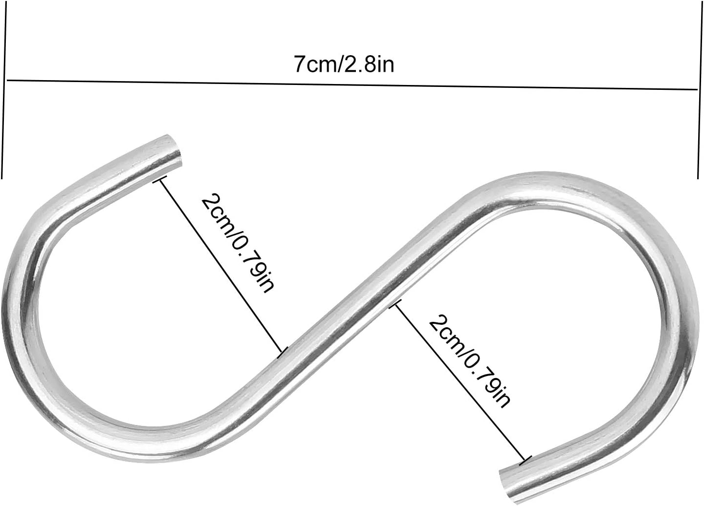 Cedarmoss 100 Pack 2.75 Inch S Hooks Stainless Steel S Shaped Hooks Heavy Duty S Hooks for Hanging Pans and Pots, Coffee Cups, Clothes, Plant, Jean