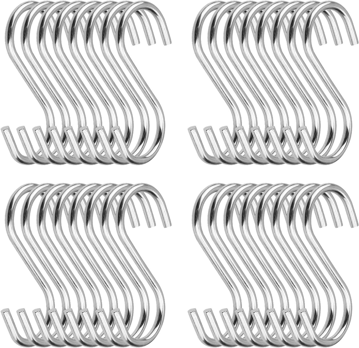 Cedarmoss 100 Pack 2.75 Inch S Hooks Stainless Steel S Shaped Hooks Heavy Duty S Hooks for Hanging Pans and Pots, Coffee Cups, Clothes, Plant, Jean