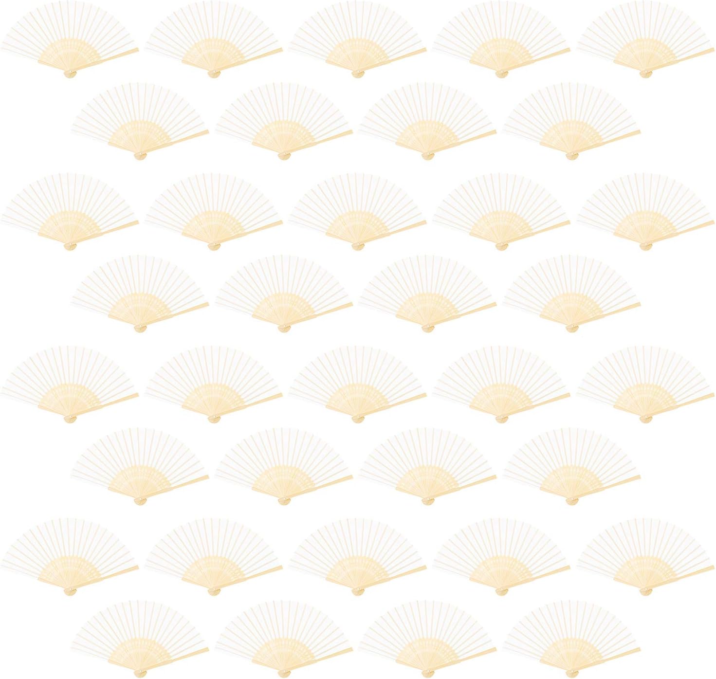 Ashenby 36 Pcs White Handheld Fans Silk Folding Fan, Medium
