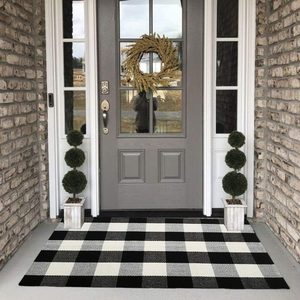 Aldernest Buffalo Plaid Outdoor Rug, 27.5''x43'' Black White Check Indoor/Outdoor Area Rugs, 1.9 pounds, Black and White Plaid