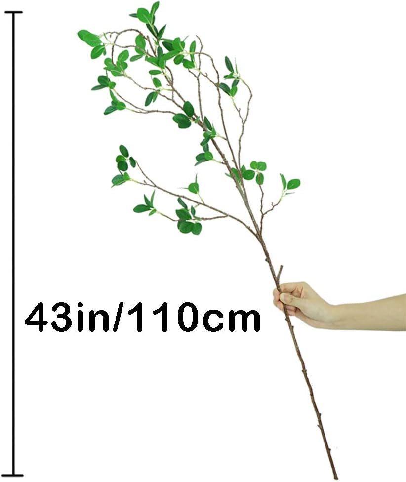 Aldernest 43" Artificial Greenery Stems Plants Faux Leaf Green Eucalytus Branches Ficus Twig Fern Fake Green Bushes Shrubs for Home Party Wedding