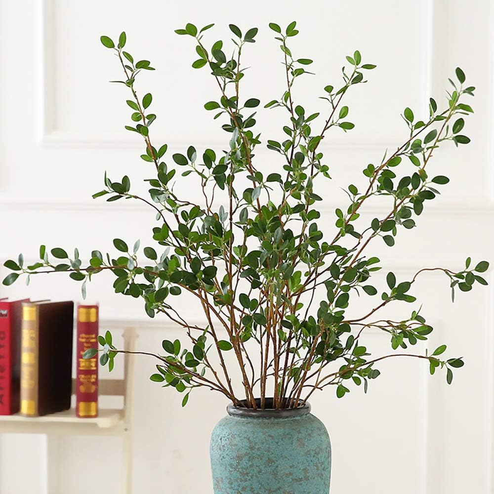 Aldernest 43" Artificial Greenery Stems Plants Faux Leaf Green Eucalytus Branches Ficus Twig Fern Fake Green Bushes Shrubs for Home Party Wedding