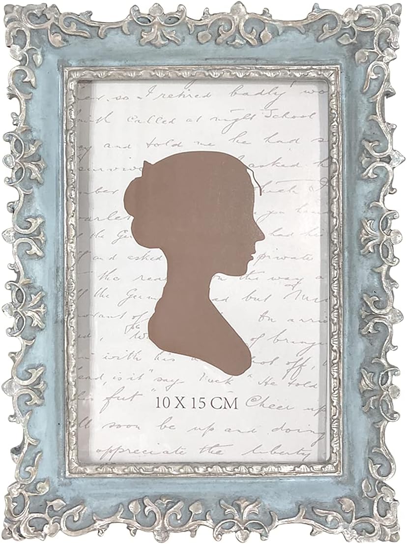 Aldernest 4x6 Inch Vintage Picture Frame, Elegant Antique Photo Frames with Glass Front, 381.02 g, Silver & Light Blue