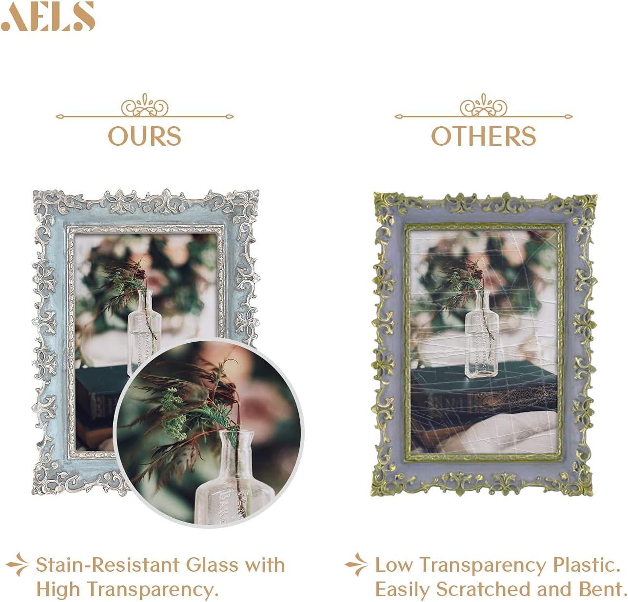 Aldernest 4x6 Inch Vintage Picture Frame, Elegant Antique Photo Frames with Glass Front, 381.02 g, Silver & Light Blue
