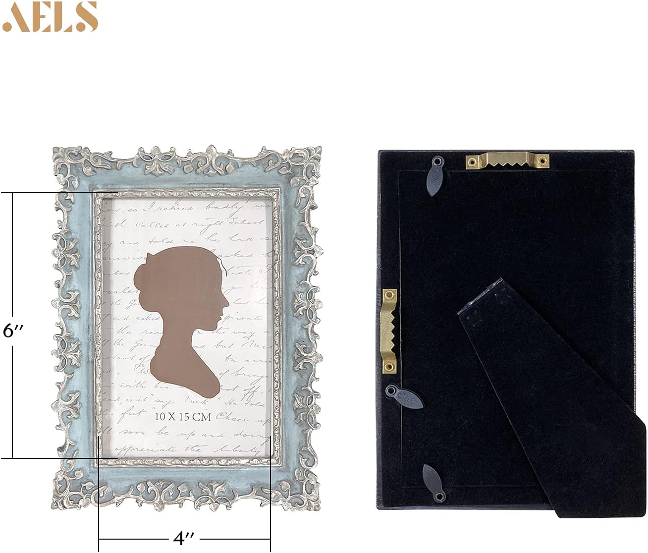 Aldernest 4x6 Inch Vintage Picture Frame, Elegant Antique Photo Frames with Glass Front, 381.02 g, Silver & Light Blue