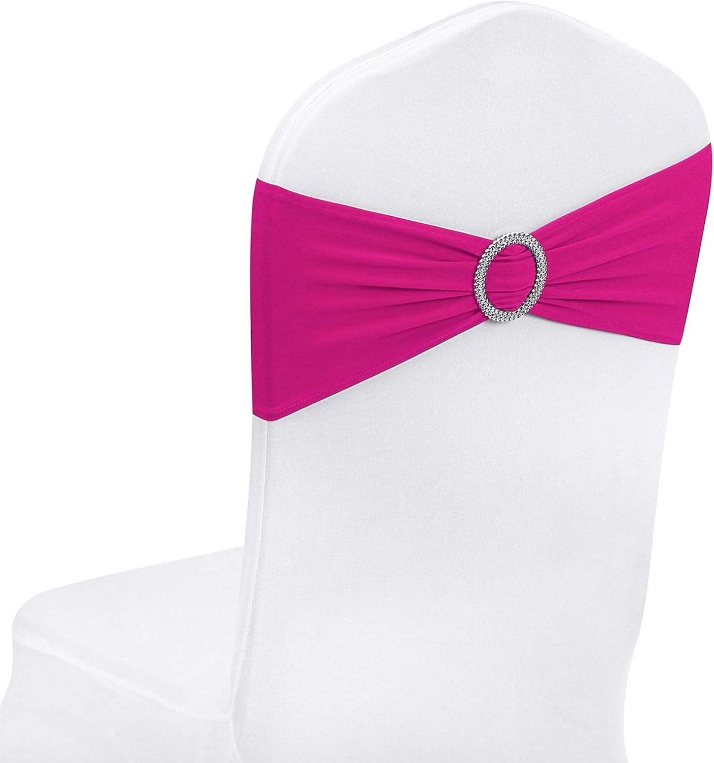 Birchmont 50pcs Fuchsia Spandex Chair Sashes with Buckle Slider for Wedding