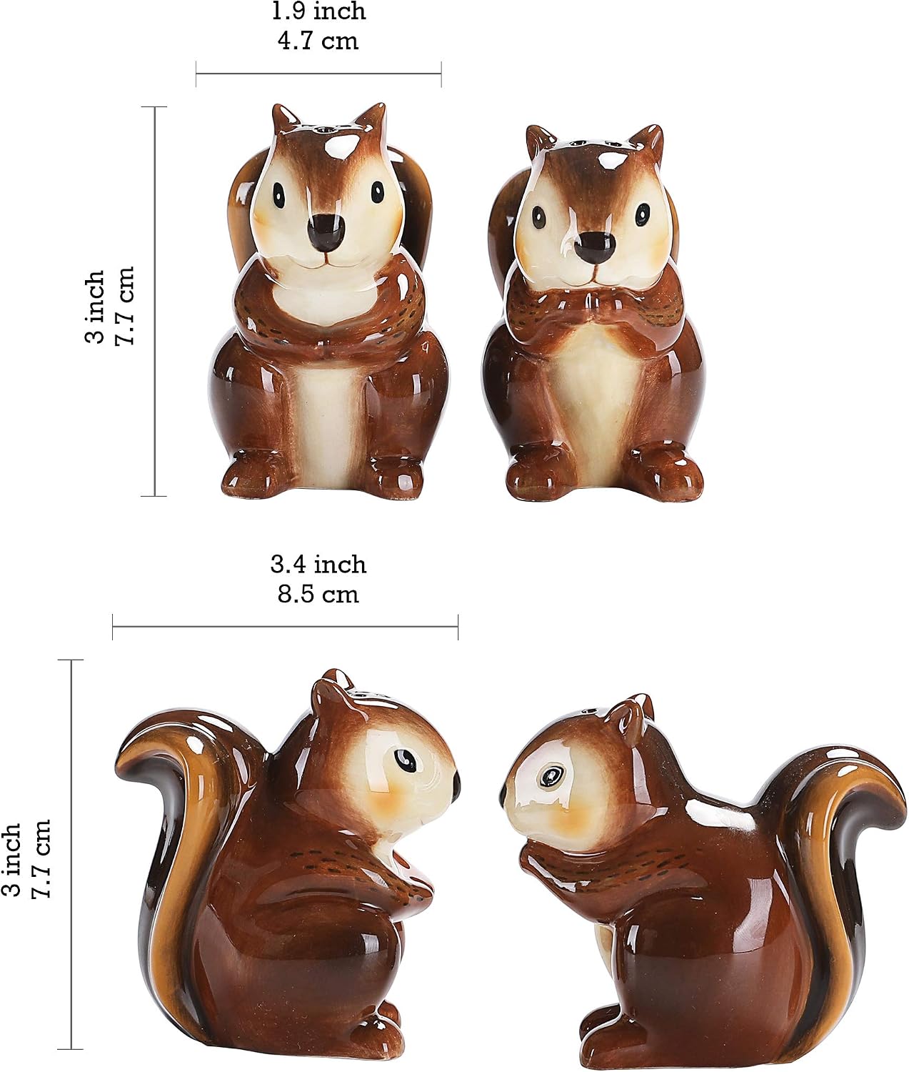 Aldernest Squirrel Salt & Pepper Shaker Set, Handpainted, Dishwasher Safe, 0.17 kg, 2 Count