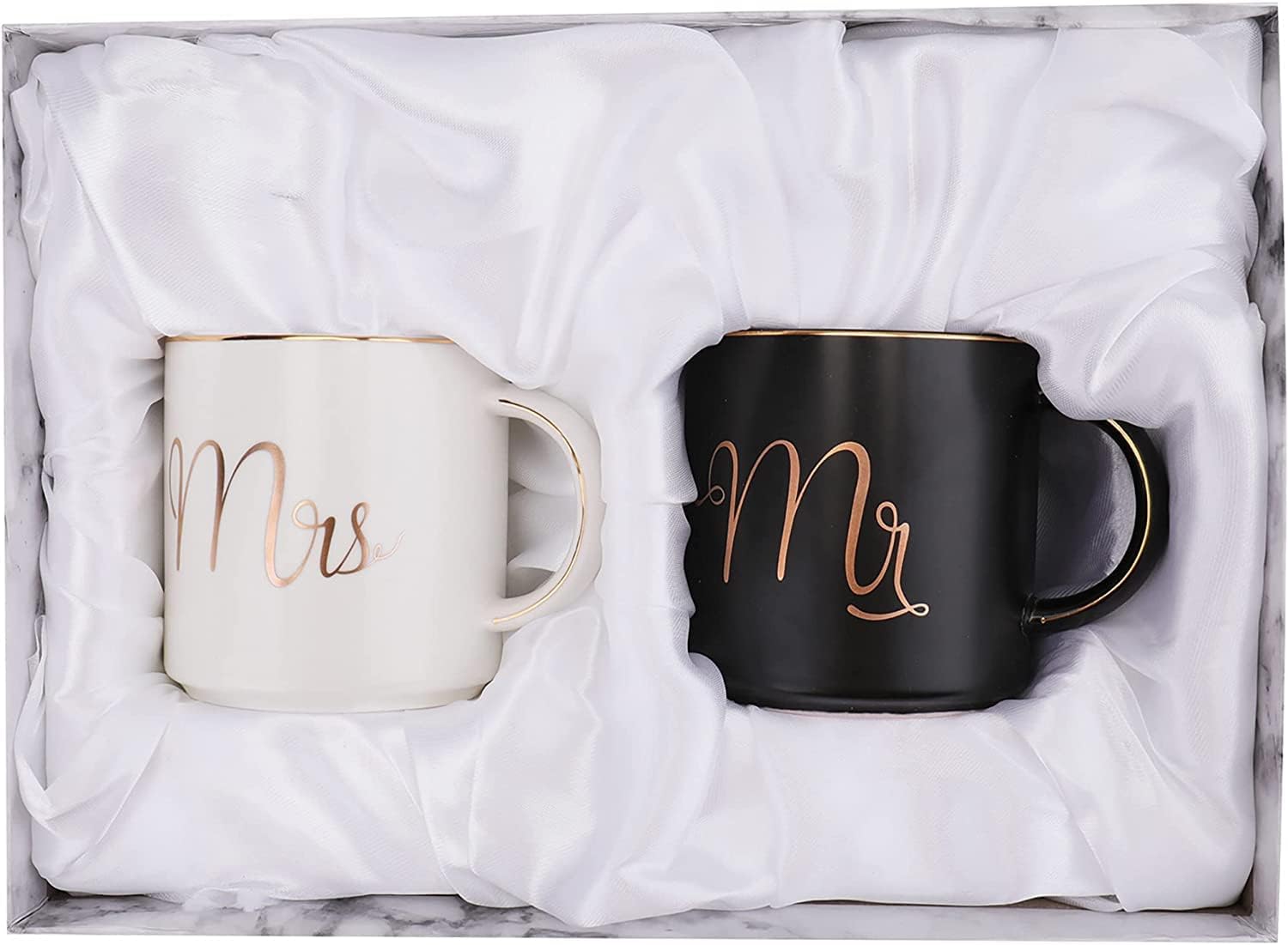 Ashenby 12 oz Mr and Mrs Mug, Ceramic Coffee Mug for the Couple, 12.2 Ounces, Black/White