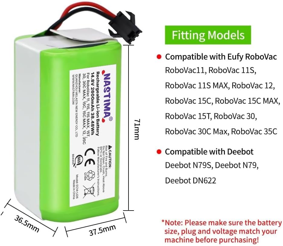DomiCasa 14.8V Battery Replacement for Eufy RoboVac 11S 30C and Ecovacs N79, 200 g