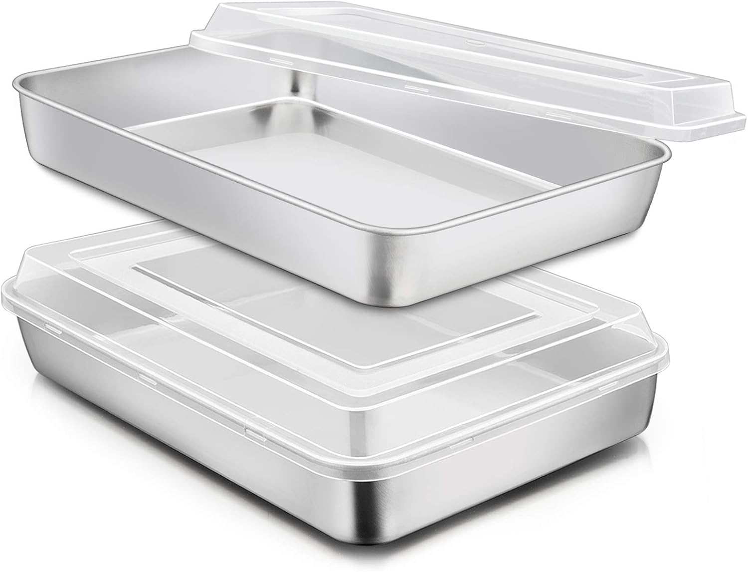 Barleyfield Stainless Steel Baking Pan with Lid, 12⅓ x 9¾ x 2 Inch for Cake, 12.4"x 9.6"x 2", Silver