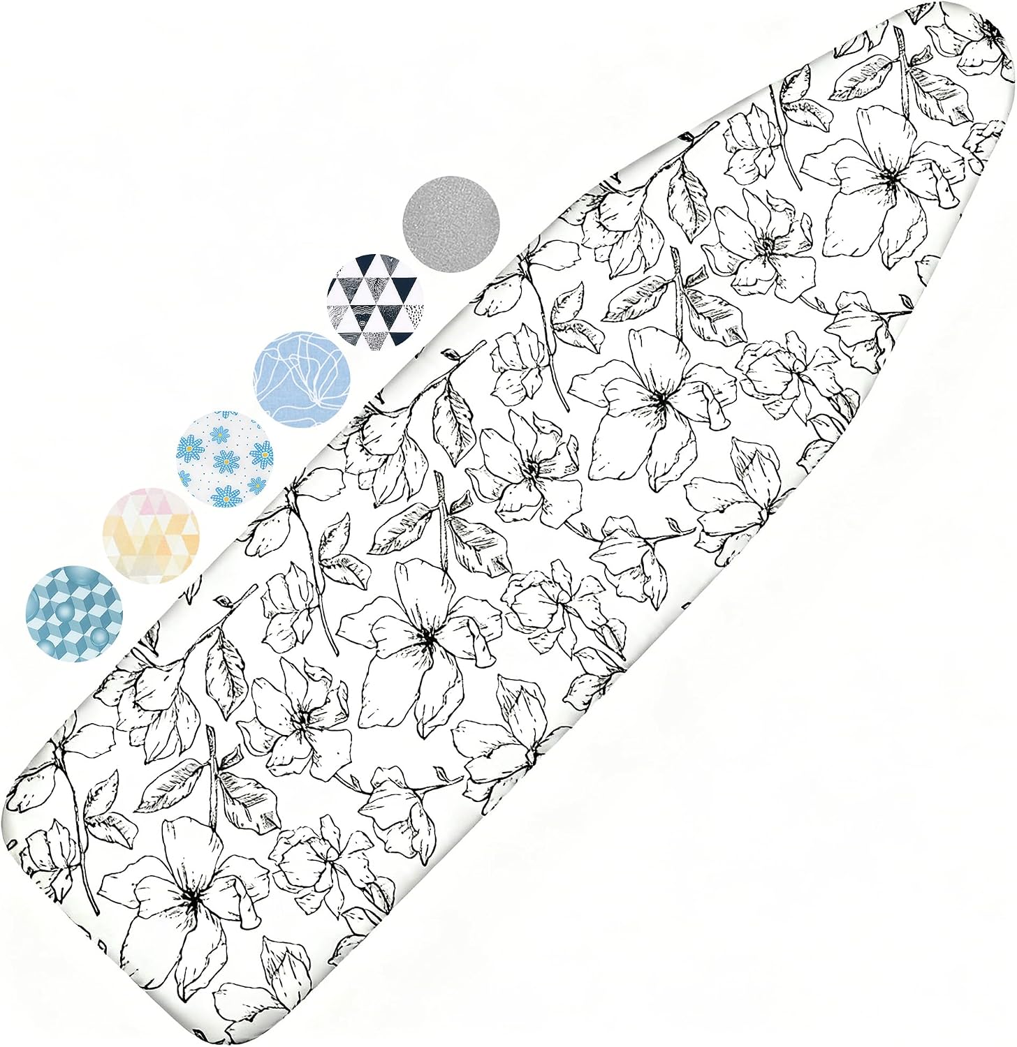 Harborstead Ironing Board Cover and Pad, 15x54 Standard Size, Scorch Resistant, 328.86 g, Floral White